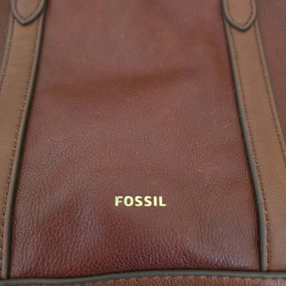 FOSSIL Sydney Satchel Brown Cognac Leather Top Handle Handbag - Picture 2 of 12